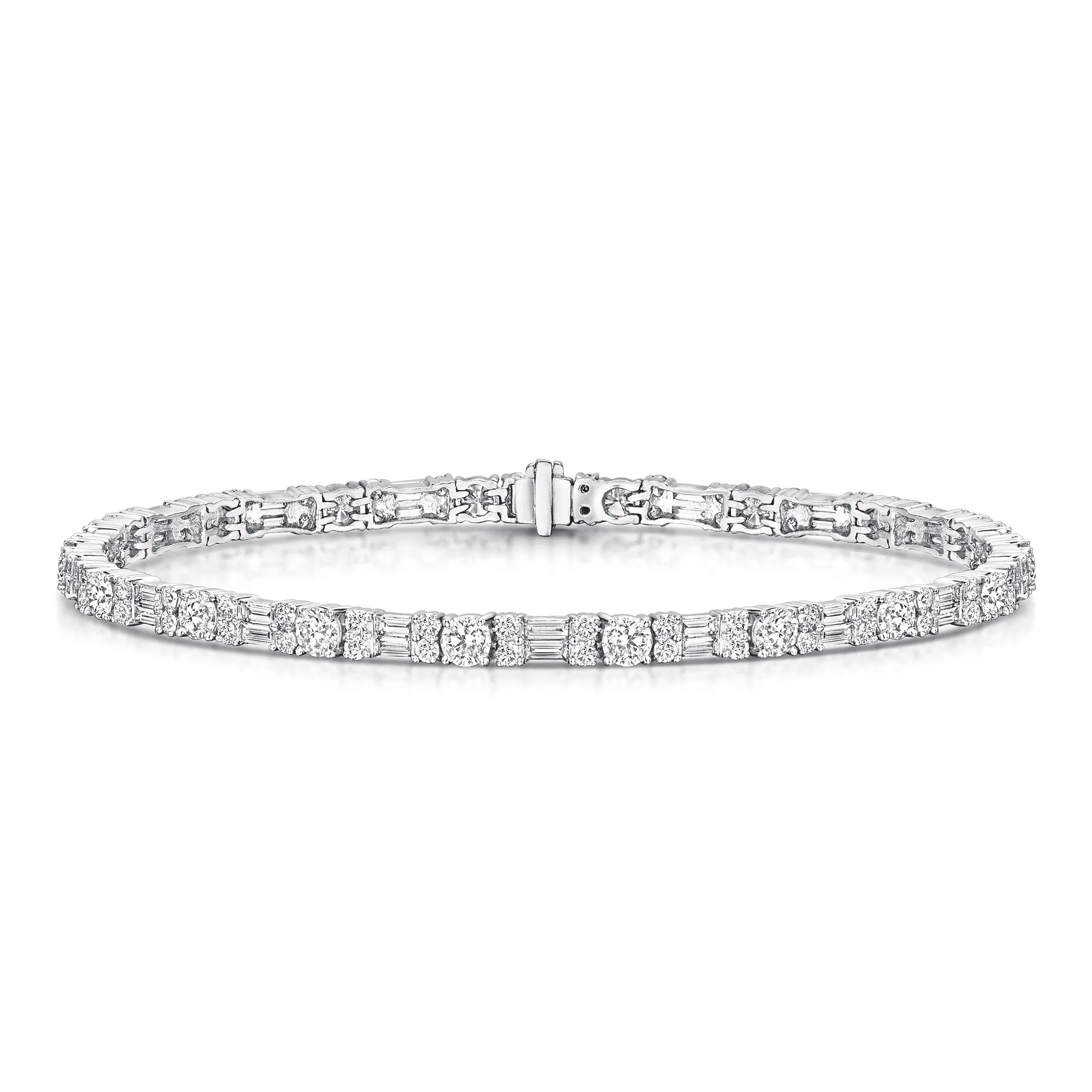18ct White Gold Baguette And Round Brilliant Diamond  Line Bracelet