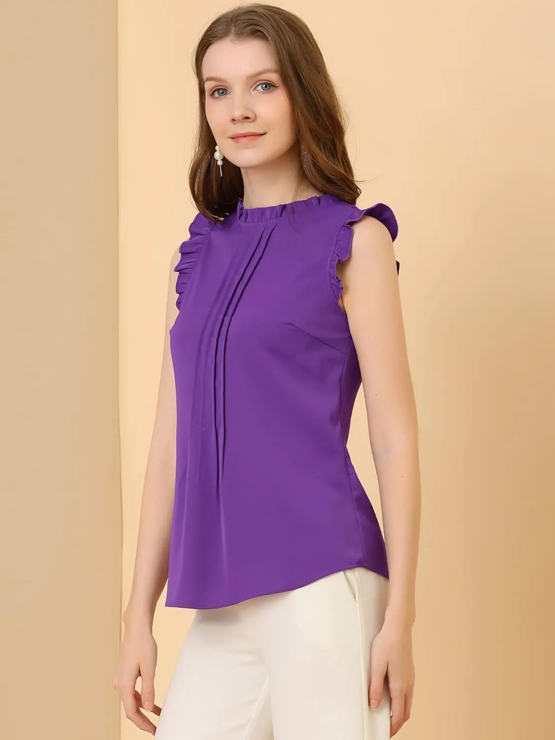 Allegra K Women's Business Casual Blouse Office Work Shirts Vintage Sleeveless Interview Professional Blouses Top