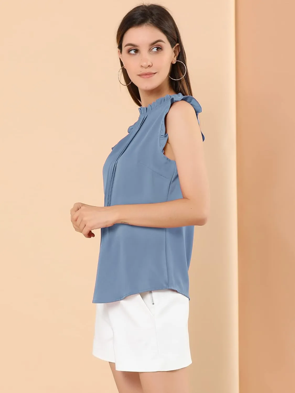 Allegra K Women's Business Casual Blouse Office Work Shirts Vintage Sleeveless Interview Professional Blouses Top