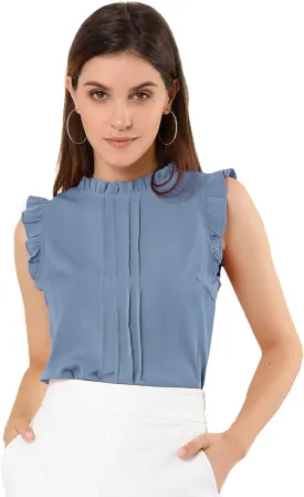 Allegra K Women's Business Casual Blouse Office Work Shirts Vintage Sleeveless Interview Professional Blouses Top