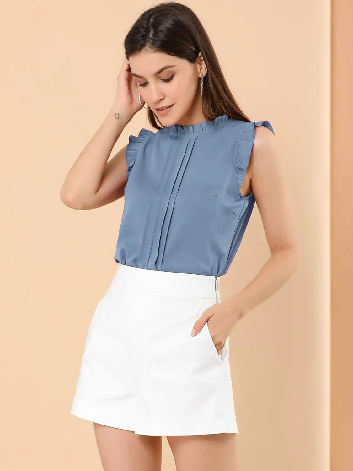 Allegra K Women's Business Casual Blouse Office Work Shirts Vintage Sleeveless Interview Professional Blouses Top