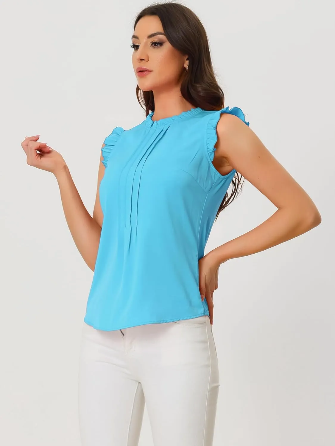 Allegra K Women's Business Casual Blouse Office Work Shirts Vintage Sleeveless Interview Professional Blouses Top