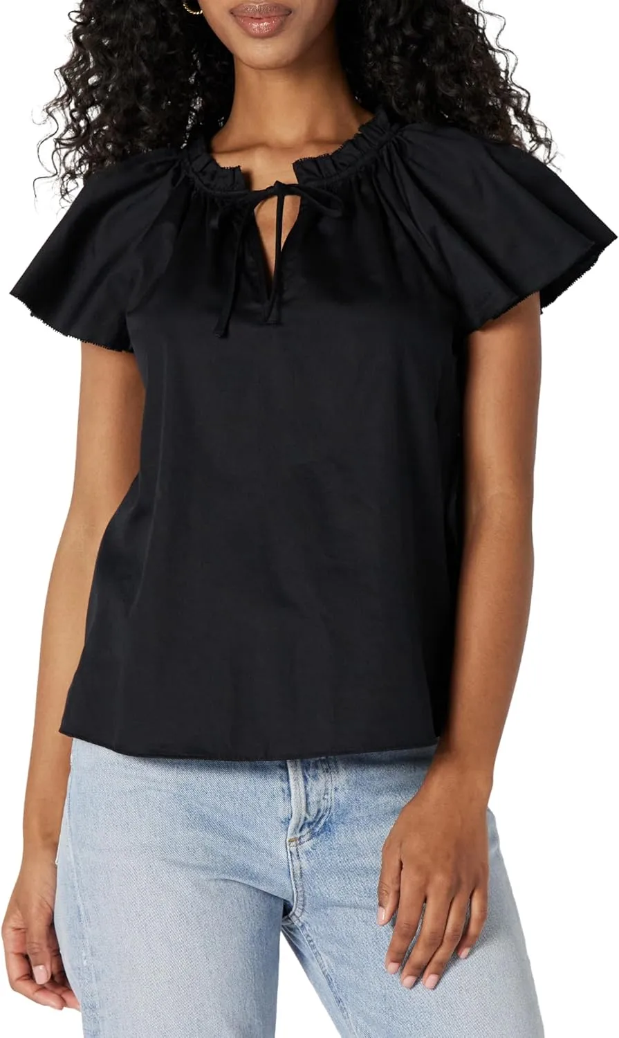 Amazon Essentials Women's Relaxed-Fit Cotton Sateen Flutter Sleeve Blouse