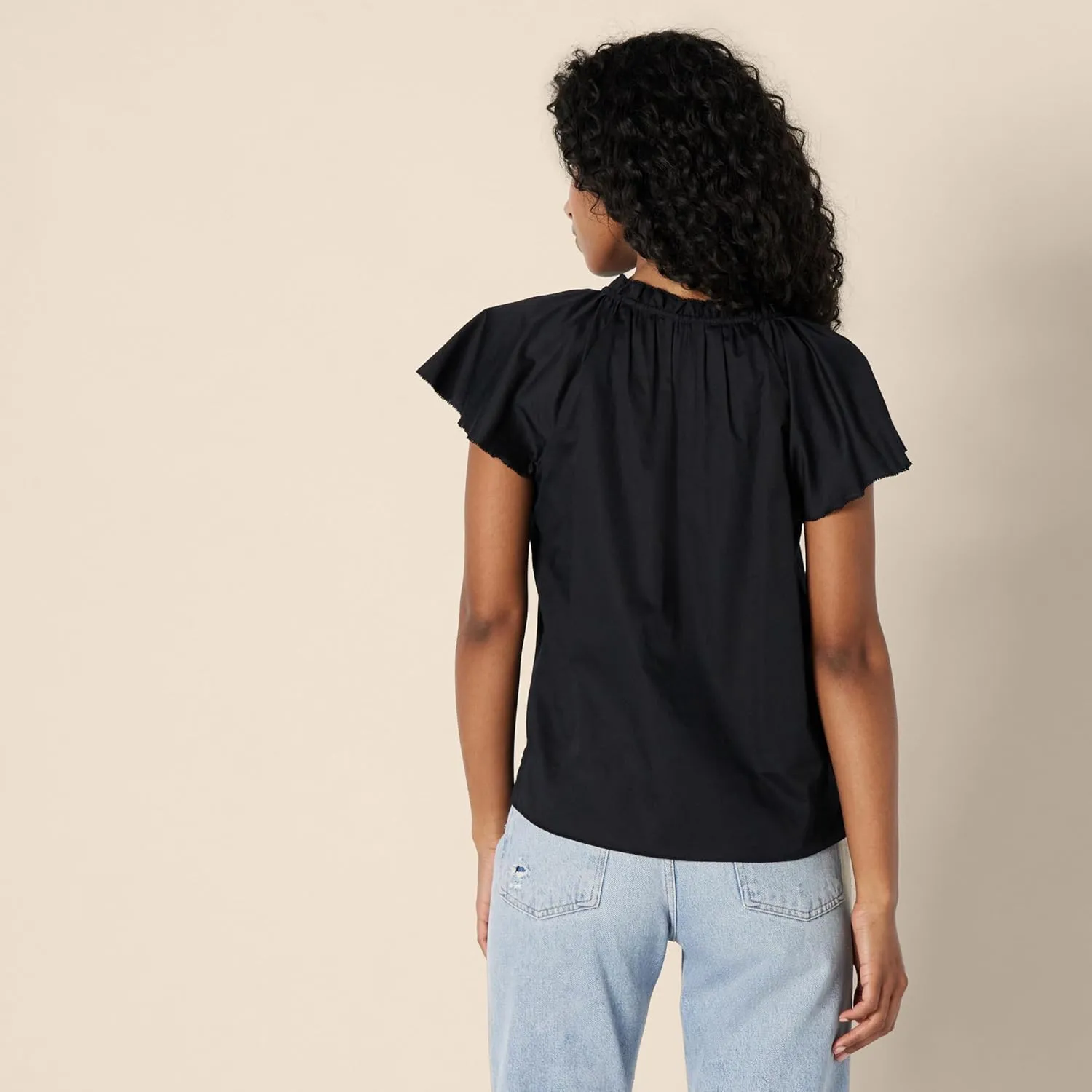Amazon Essentials Women's Relaxed-Fit Cotton Sateen Flutter Sleeve Blouse