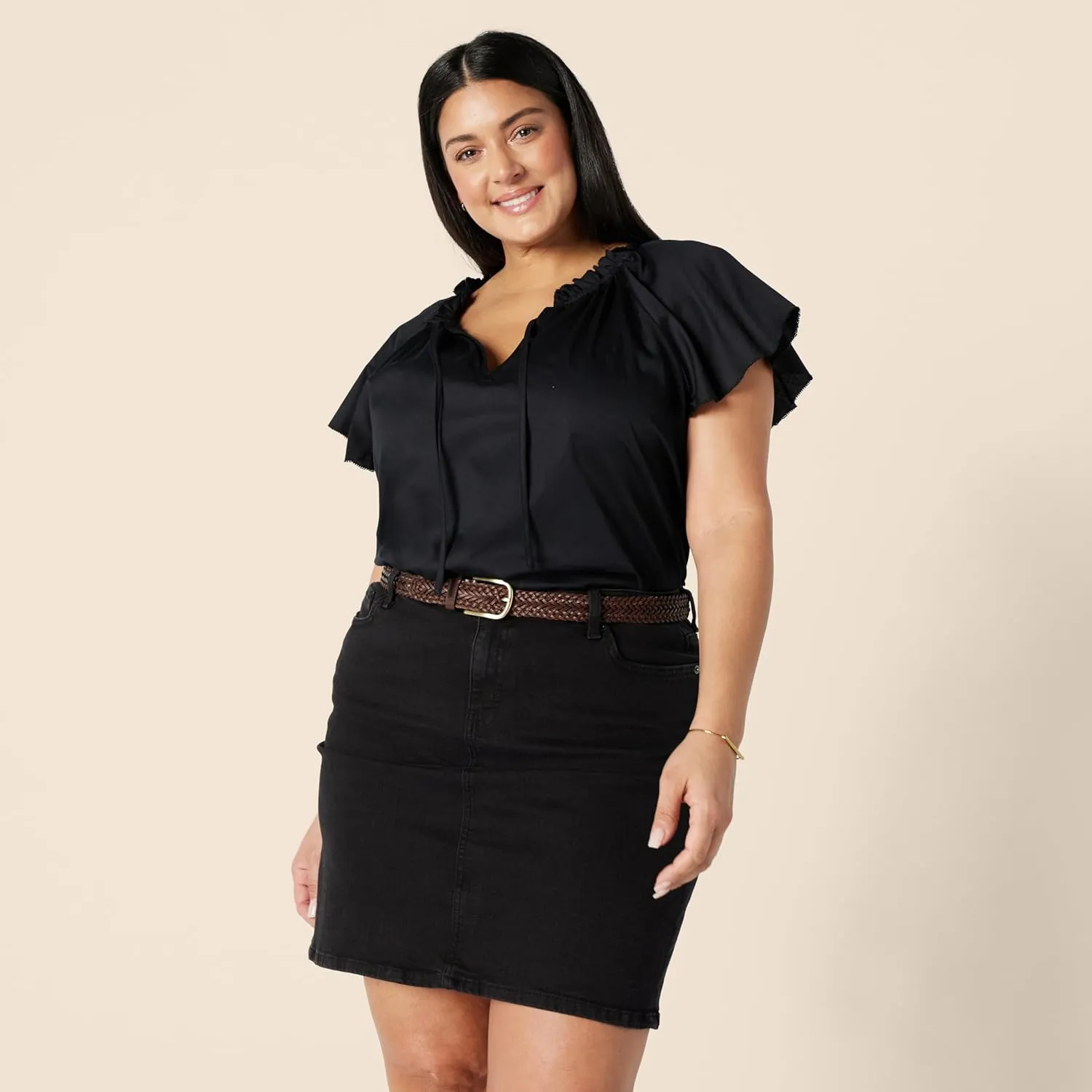Amazon Essentials Women's Relaxed-Fit Cotton Sateen Flutter Sleeve Blouse