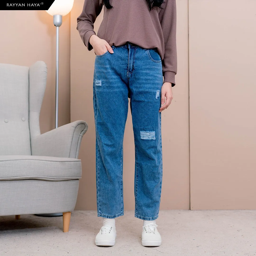 Ankle Loose Ripped Jeans  (Blue)