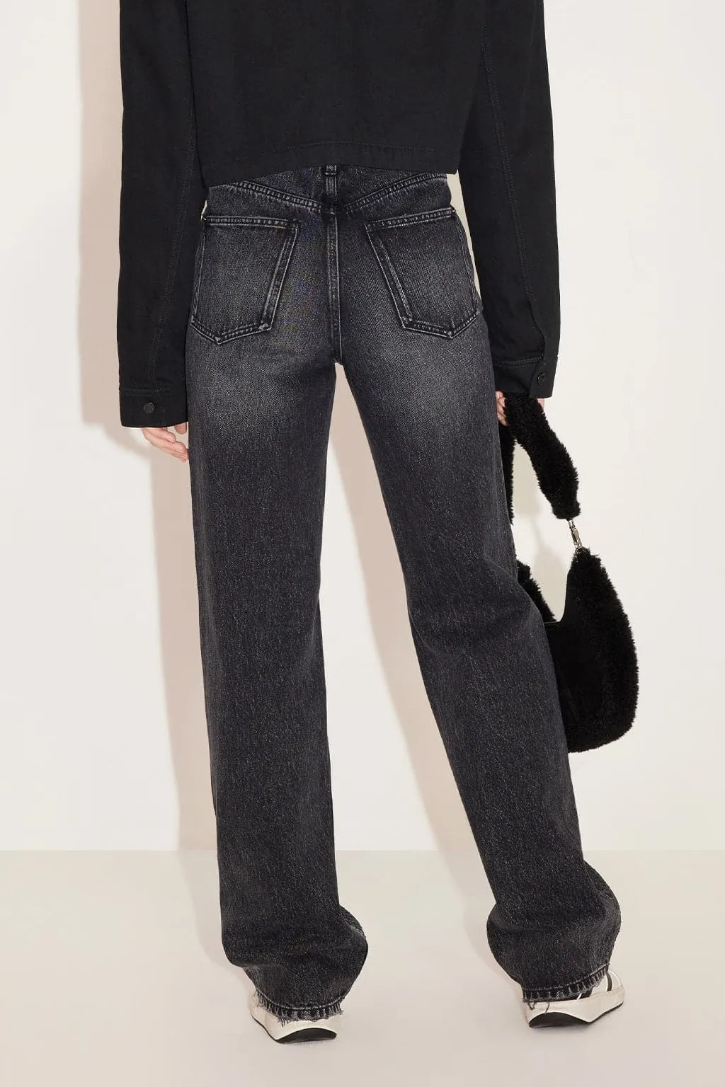 Black And Gray Hollow Butterfly Waist Crystals Straight Jeans