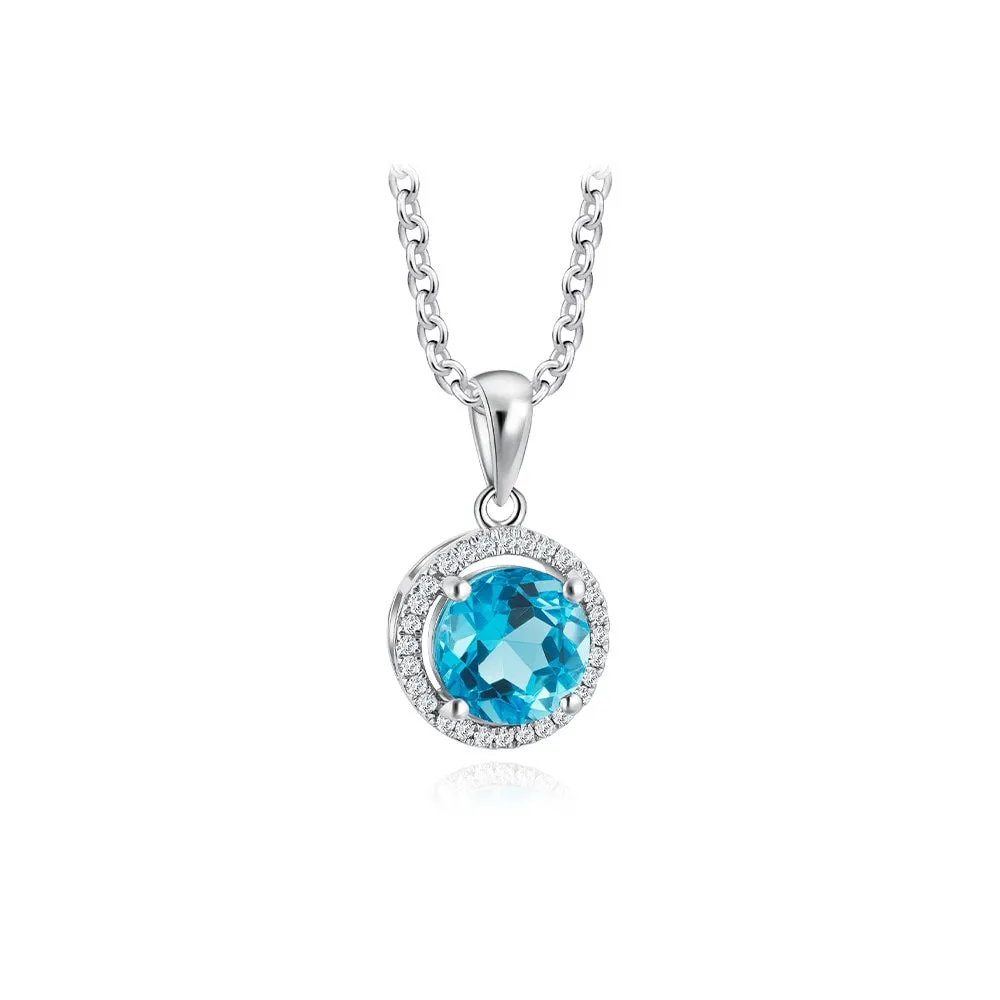 Blue Topaz Diamond Halo Pendant