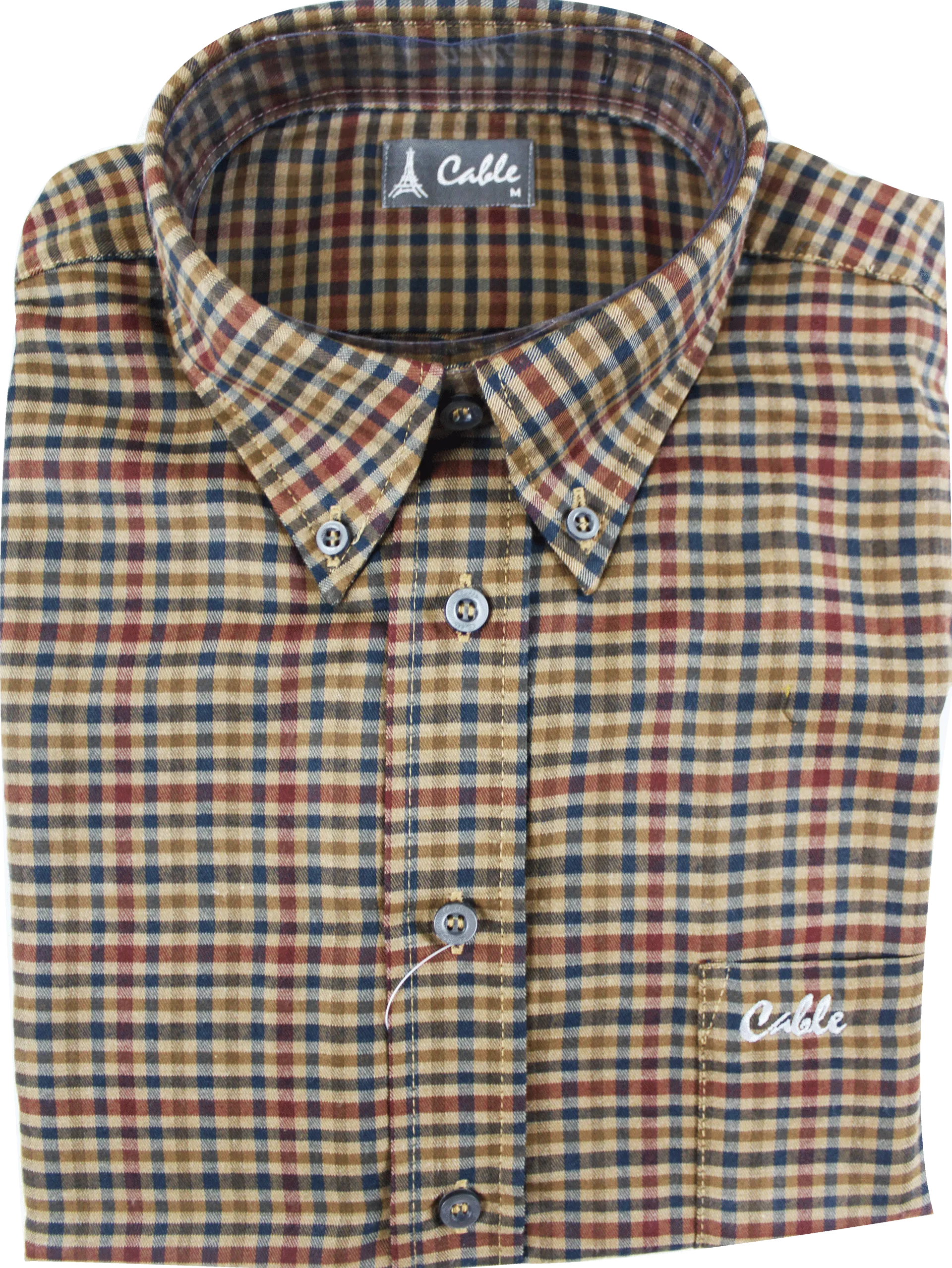 CABLE Brown Checkered L/S Shirt