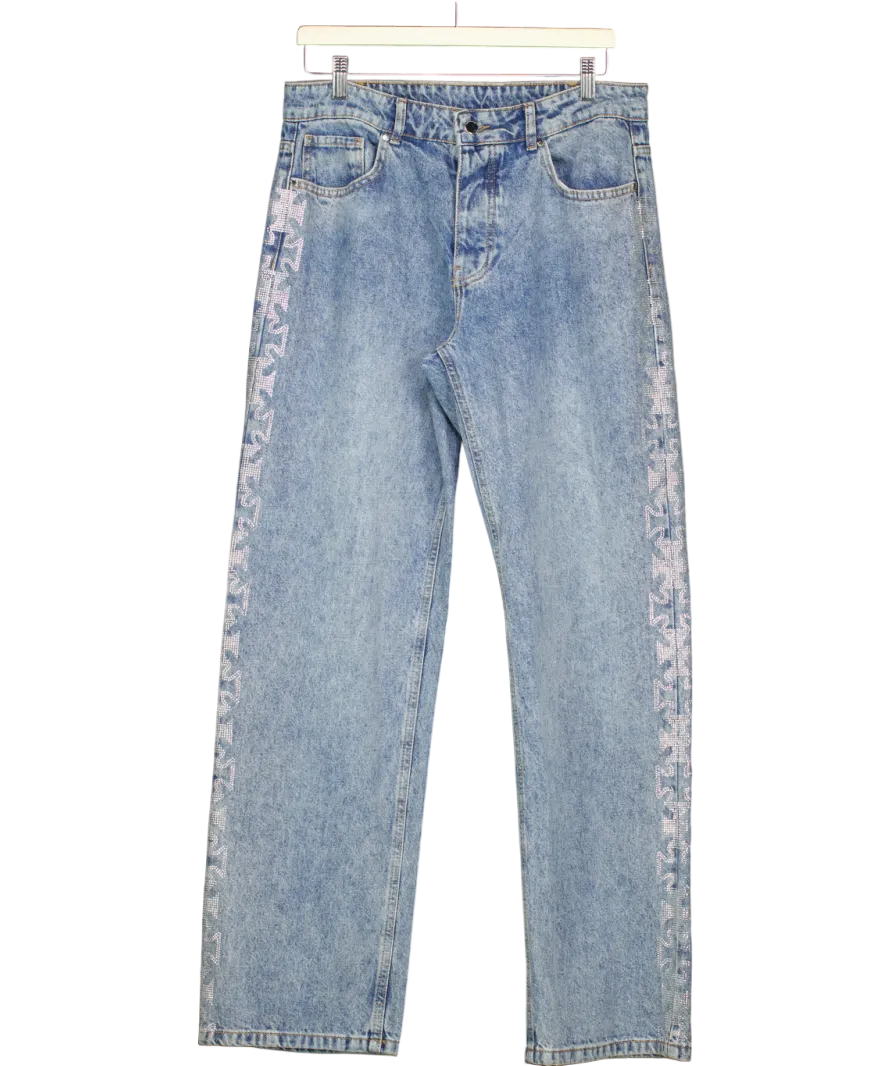 Cernucci Blue Relaxed Rhinestone Motif Jeans W32