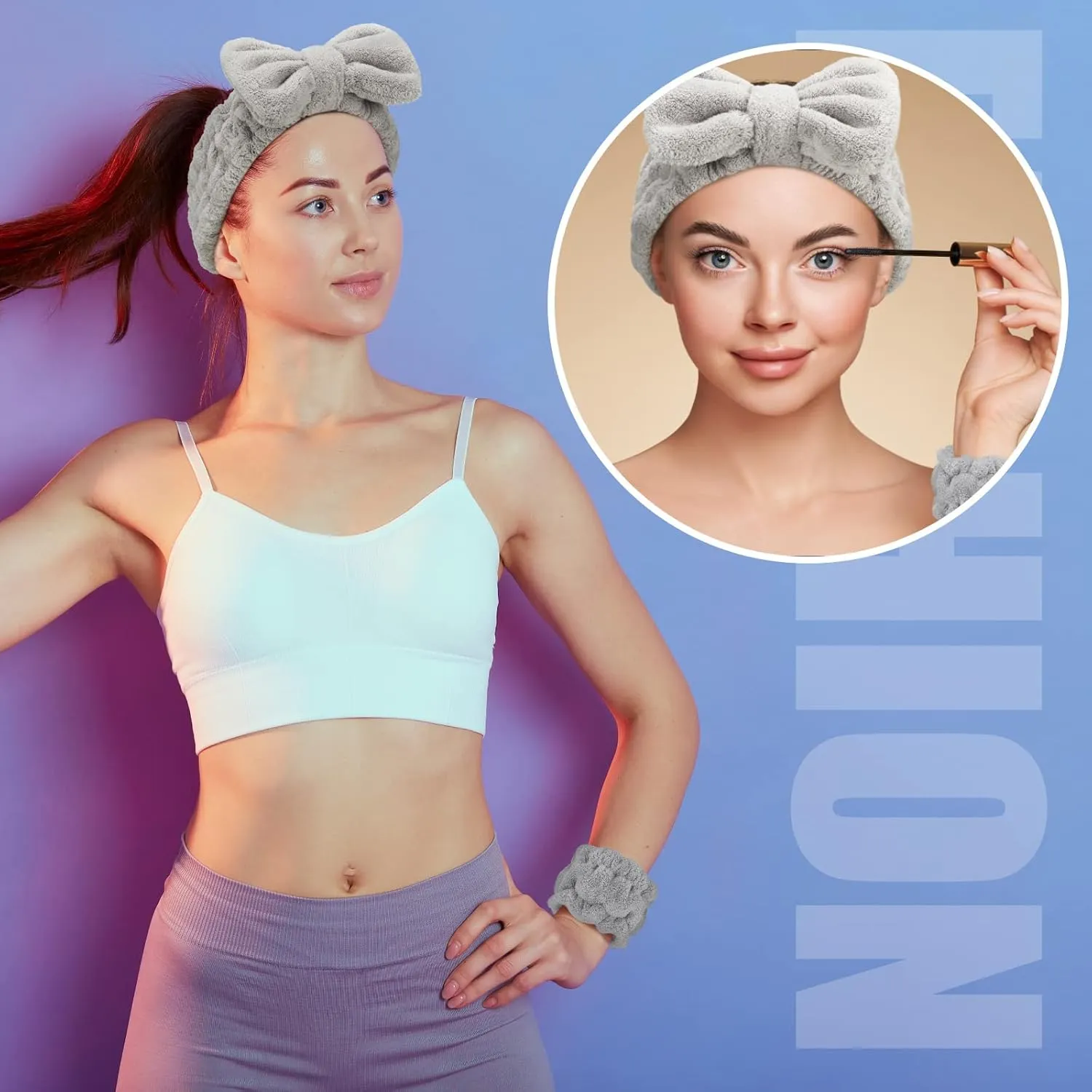Chuangdi 4 Pcs Microfiber Headband Spa Wristbands and Wrist Bands for Washing Face Cuffs Towel Wristbands Hair Headband Face Wash Cuffs for Women Makeup(Gray)