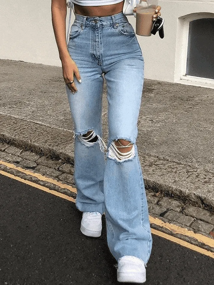 Distressed High Waist Ripped Jeans