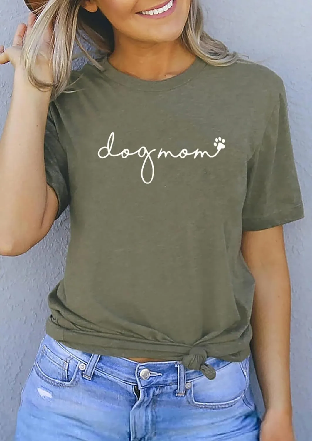 Dog Mom T-Shirt Women Funny Mama O-Neck Graphic Tees Casual Loose Short Sleeve Tops Dog Lover Gift Blouse