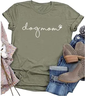 Dog Mom T-Shirt Women Funny Mama O-Neck Graphic Tees Casual Loose Short Sleeve Tops Dog Lover Gift Blouse