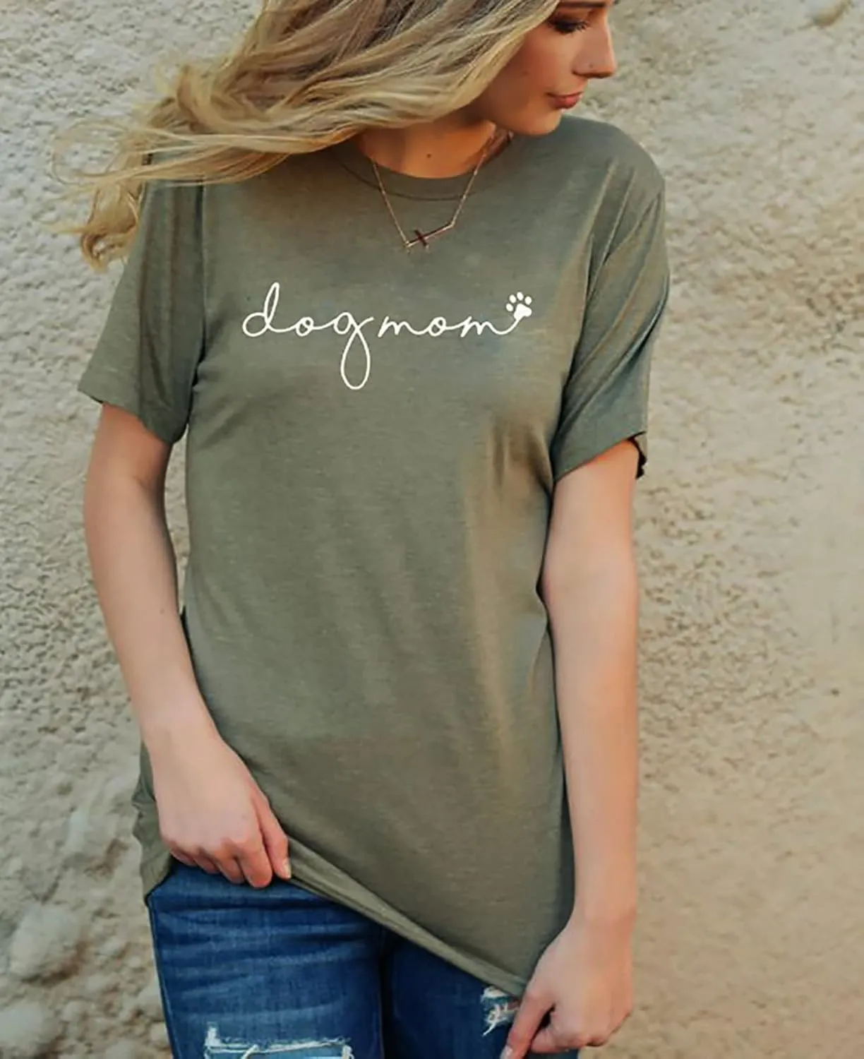 Dog Mom T-Shirt Women Funny Mama O-Neck Graphic Tees Casual Loose Short Sleeve Tops Dog Lover Gift Blouse