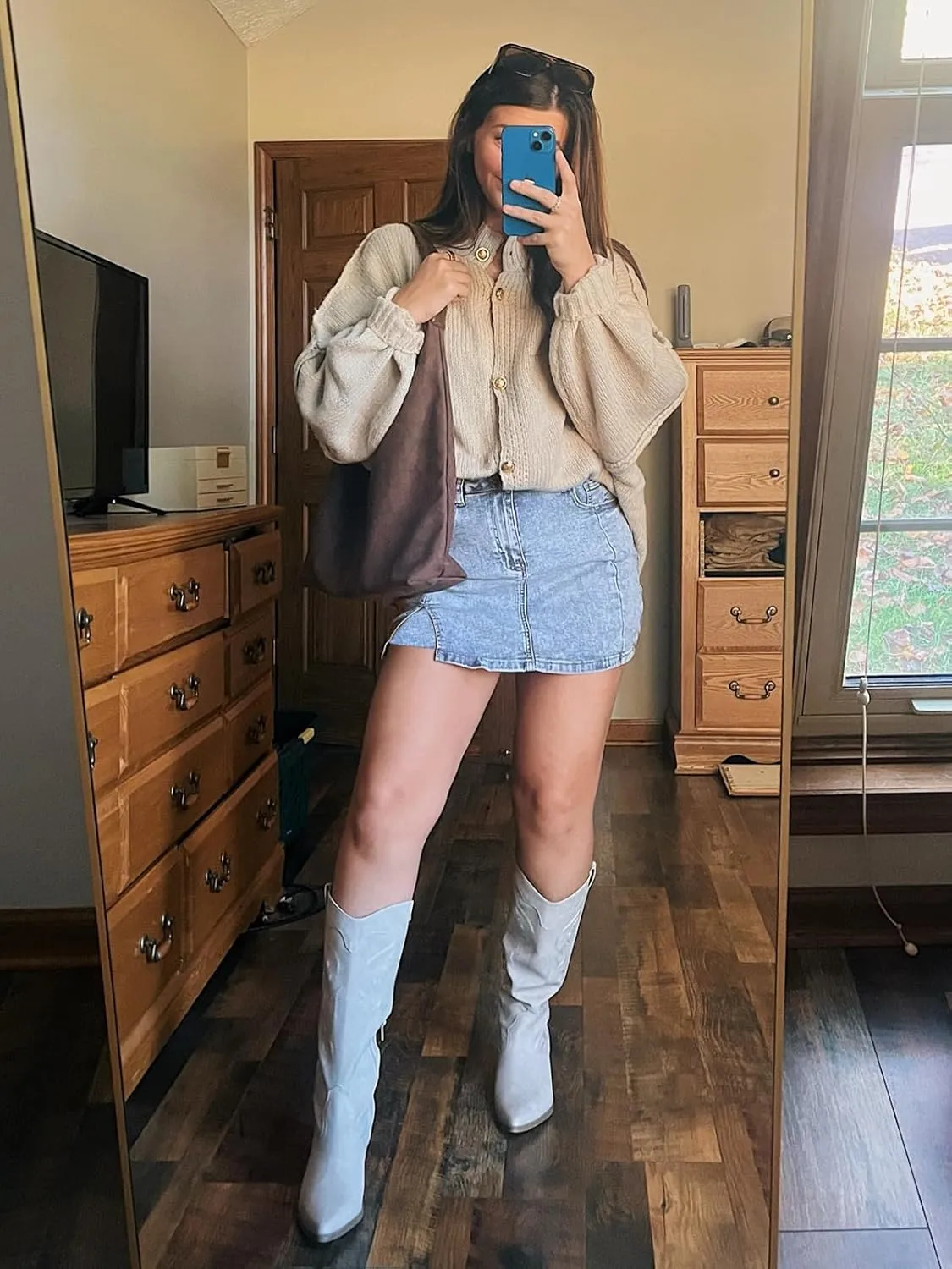Dokuritu Denim Skort for Women Side Slit Stretch High Waisted Trendy Casual Summer Jean Skirt with Shorts Underneath