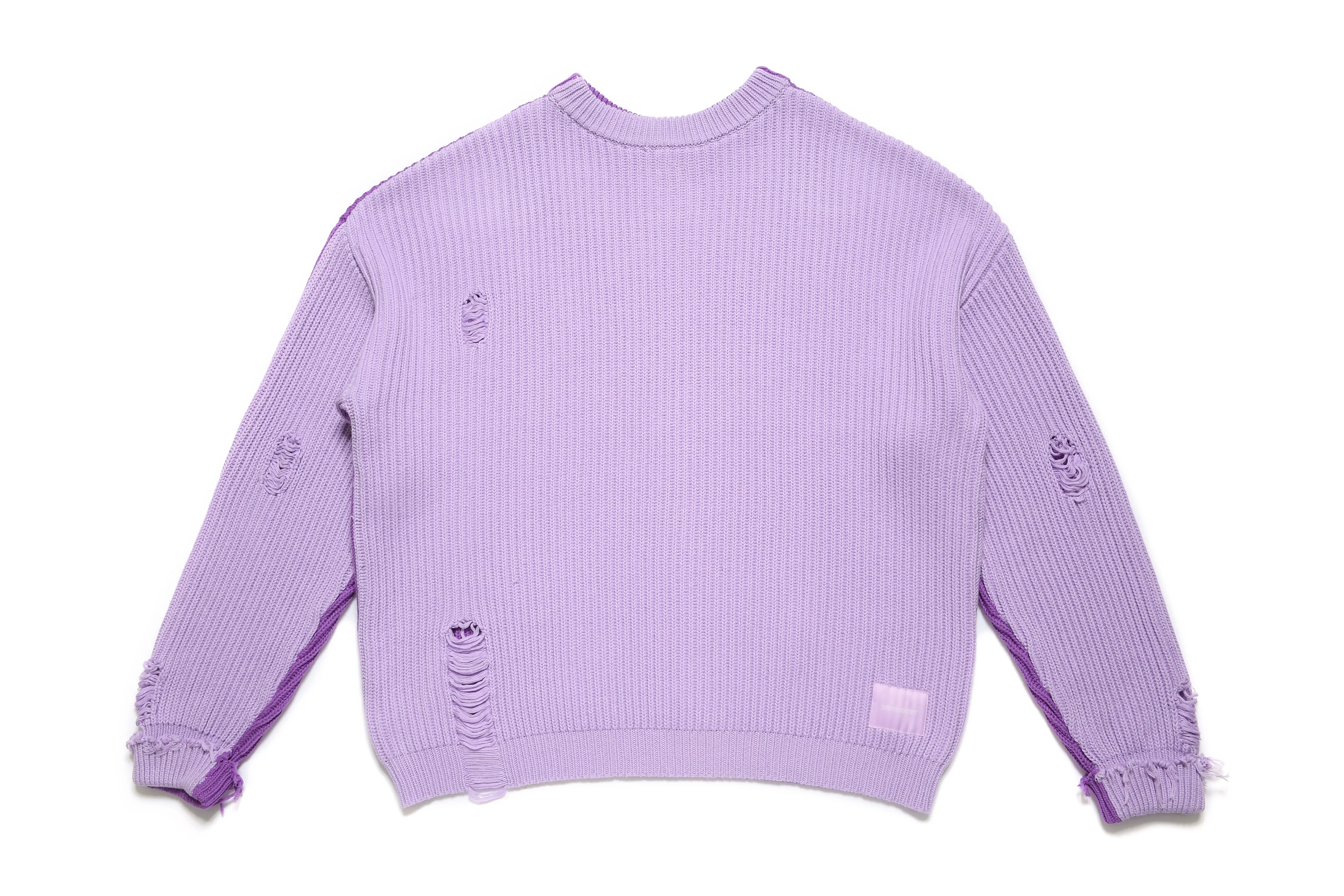 Double Sided Tonal Ripped Detailing Knit Sweater