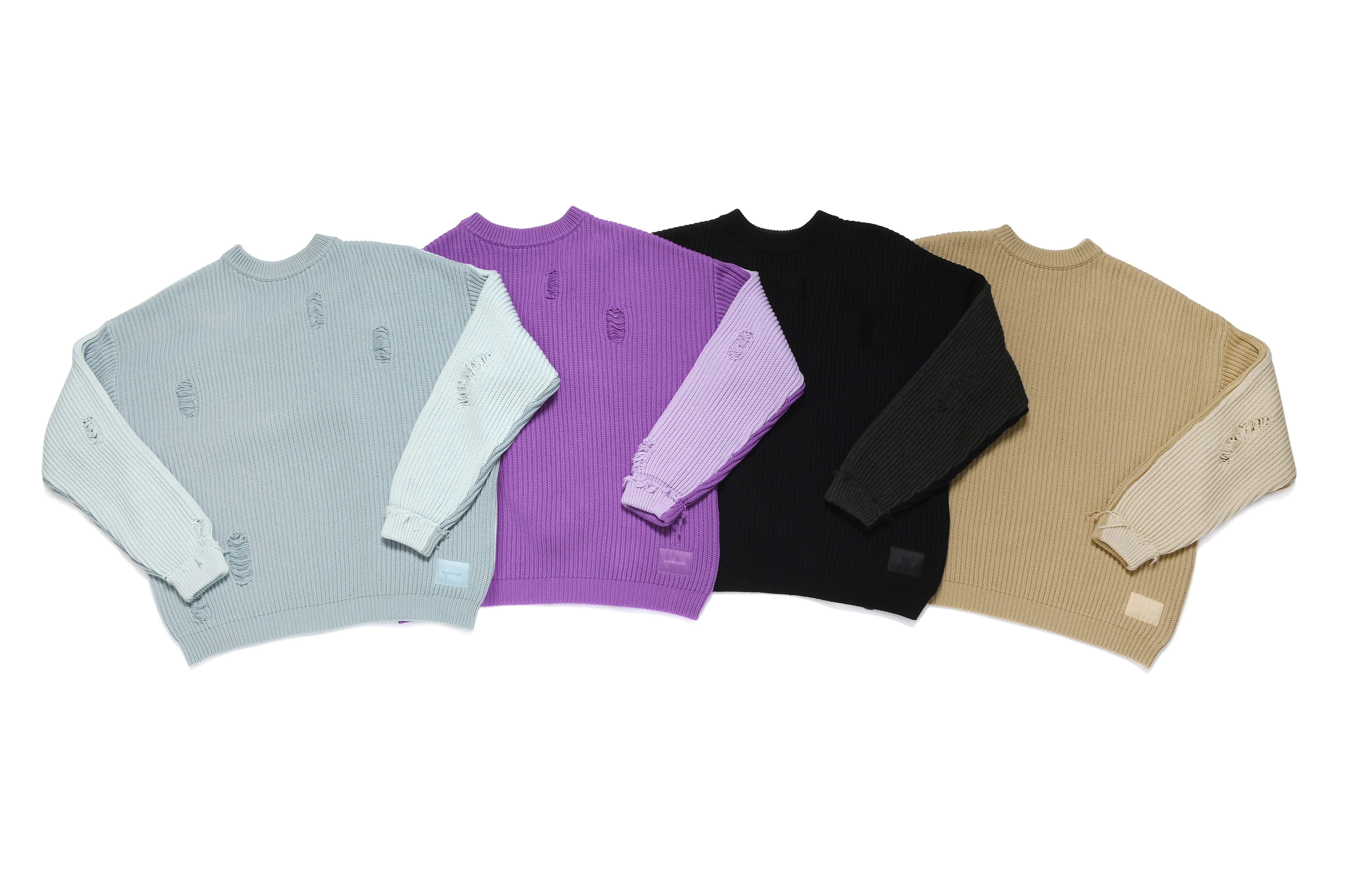 Double Sided Tonal Ripped Detailing Knit Sweater