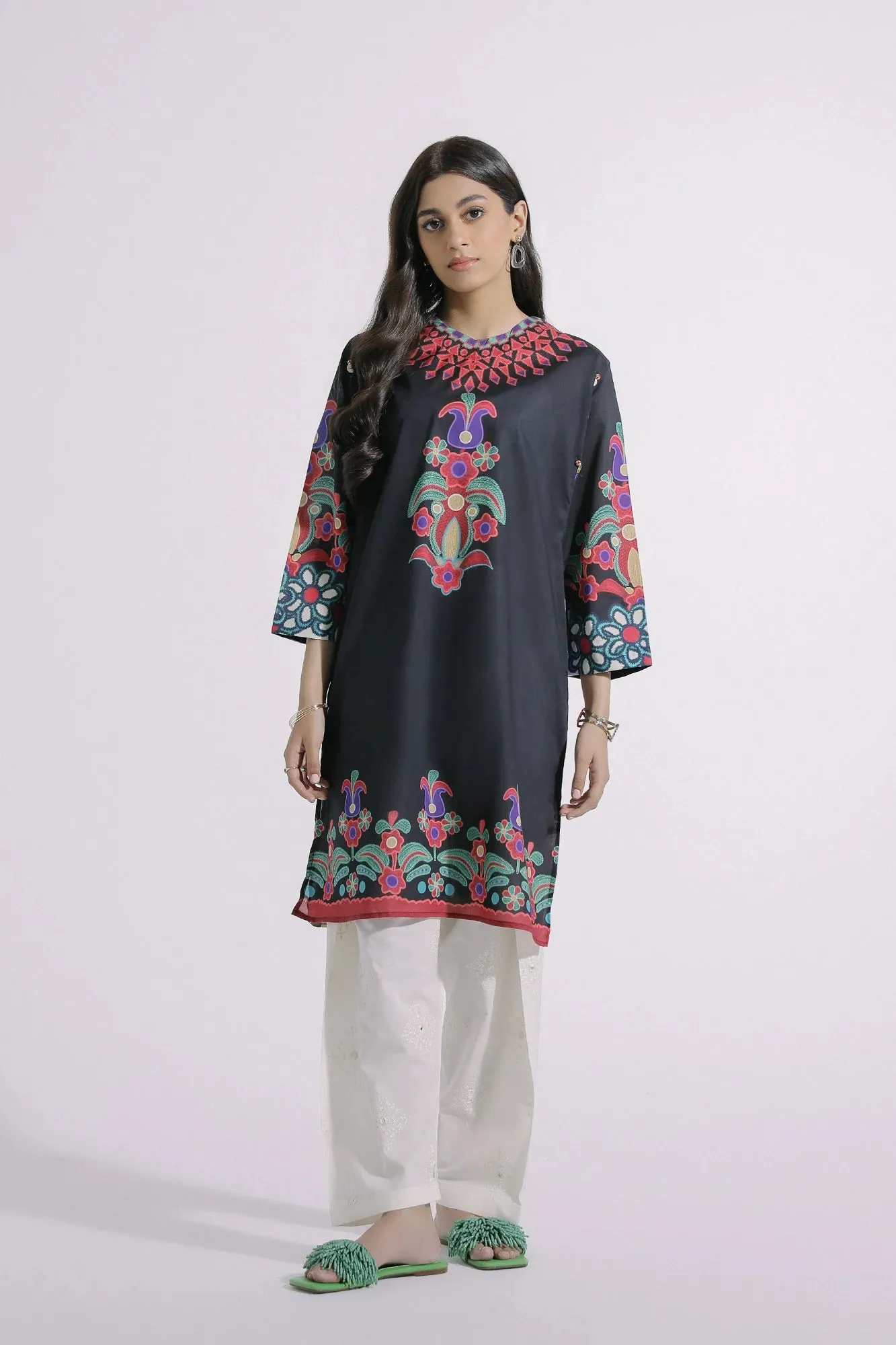 Ethnic Black Printed Lawn Shirt
