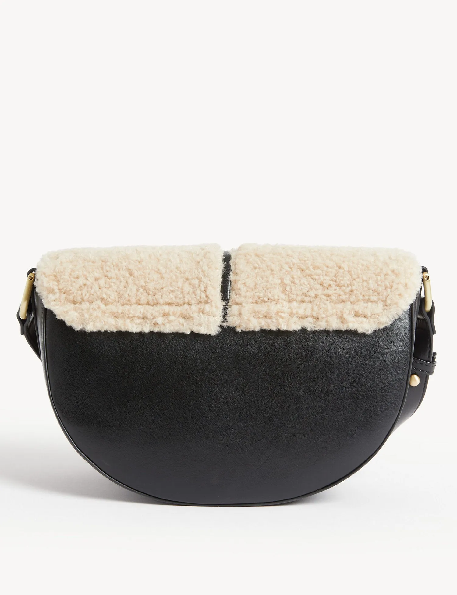 Faux Shearling Saddle Cross Body Bag