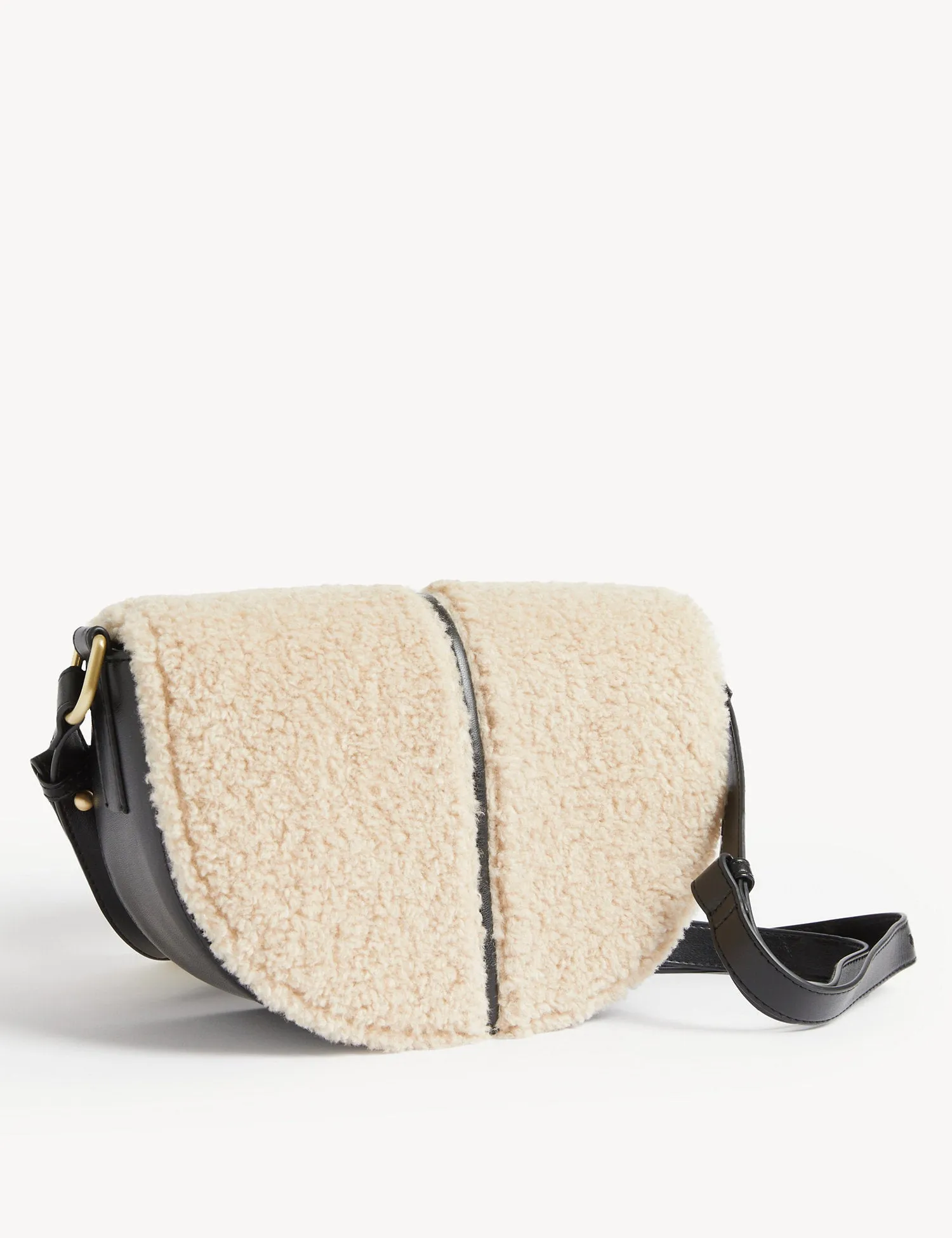 Faux Shearling Saddle Cross Body Bag