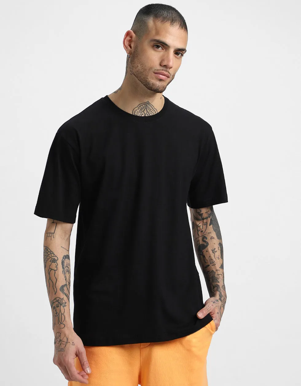Fearless Black Oversized Back Graphic Printed Tshirt