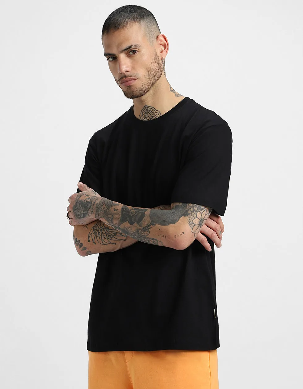 Fearless Black Oversized Back Graphic Printed Tshirt