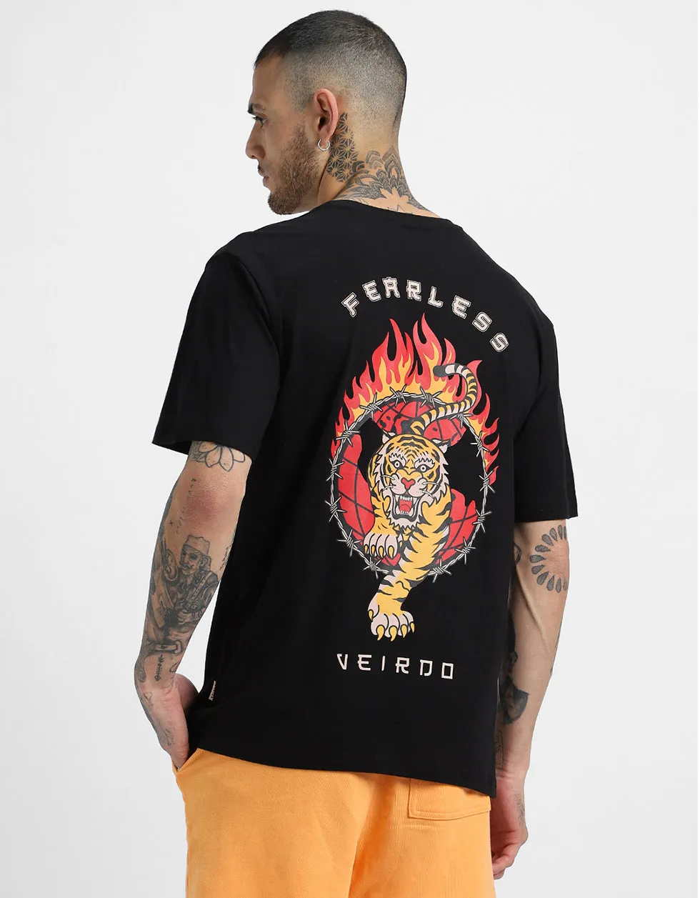 Fearless Black Oversized Back Graphic Printed Tshirt