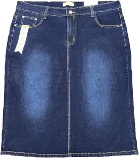 FGR Plus Size Women Knee high Stretch 36 Inches Waist 5 Pocket Denim Blue Skirt Size 16 Plus