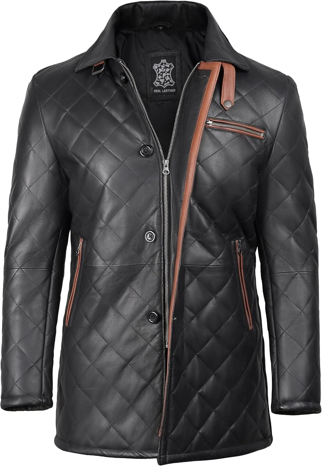fjackets Leather Car Coats For Men   Length Real Lambskin Mens Fashion Brown & Black Leather Jacket Men