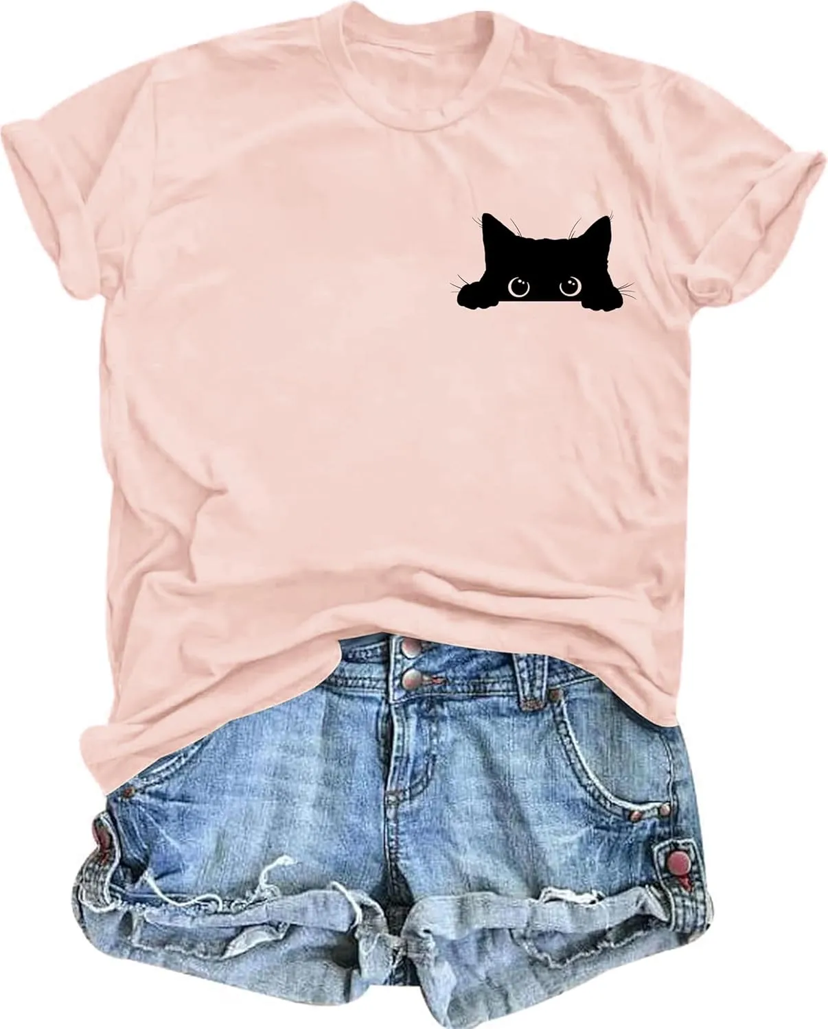 Funny Women's Cat Mom Gift Shirt - Cute Black Cat Graphic Tee
