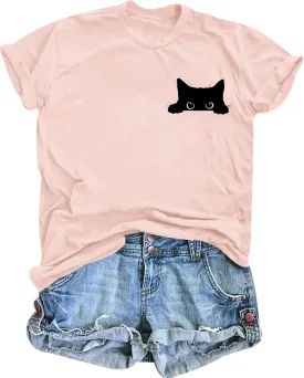 Funny Women's Cat Mom Gift Shirt - Cute Black Cat Graphic Tee