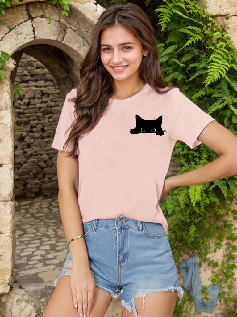 Funny Women's Cat Mom Gift Shirt - Cute Black Cat Graphic Tee
