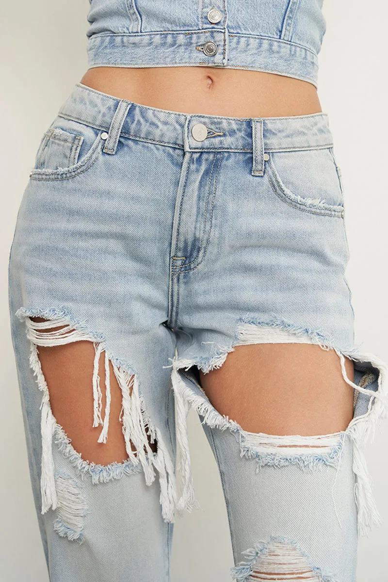 Girl's Dream High Rise Ripped Baggy Jeans
