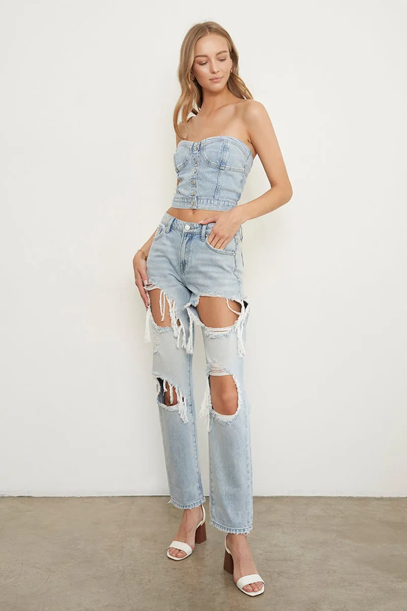 Girl's Dream High Rise Ripped Baggy Jeans
