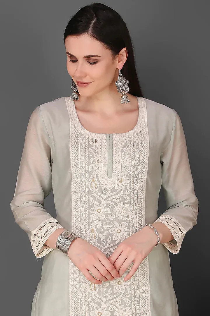 Gray Chikankari Kurta Set