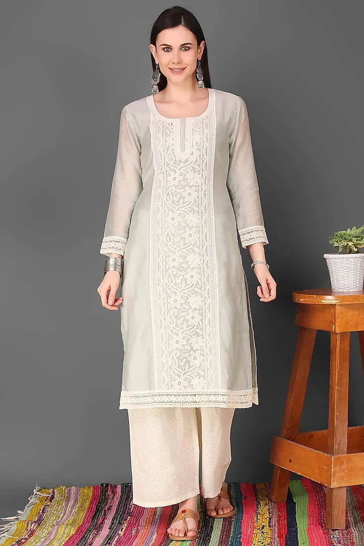 Gray Chikankari Kurta Set