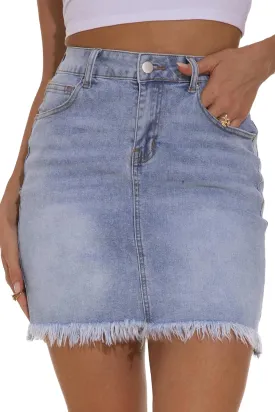 GUANYY Womens Denim Skirt Raw Hem Bodycon Stretch Casual High Waisted Jean Mini Skirt