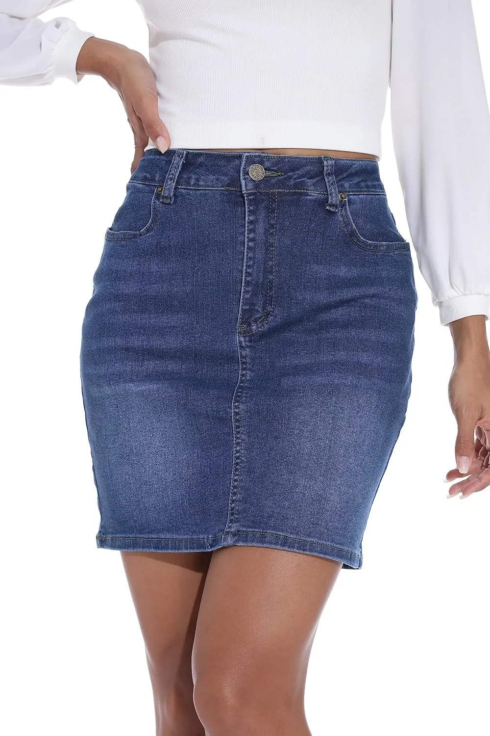 GUANYY Womens Mini Denim Skirt-Casual Stretch Slim Fit High Waisted Jean Skirts