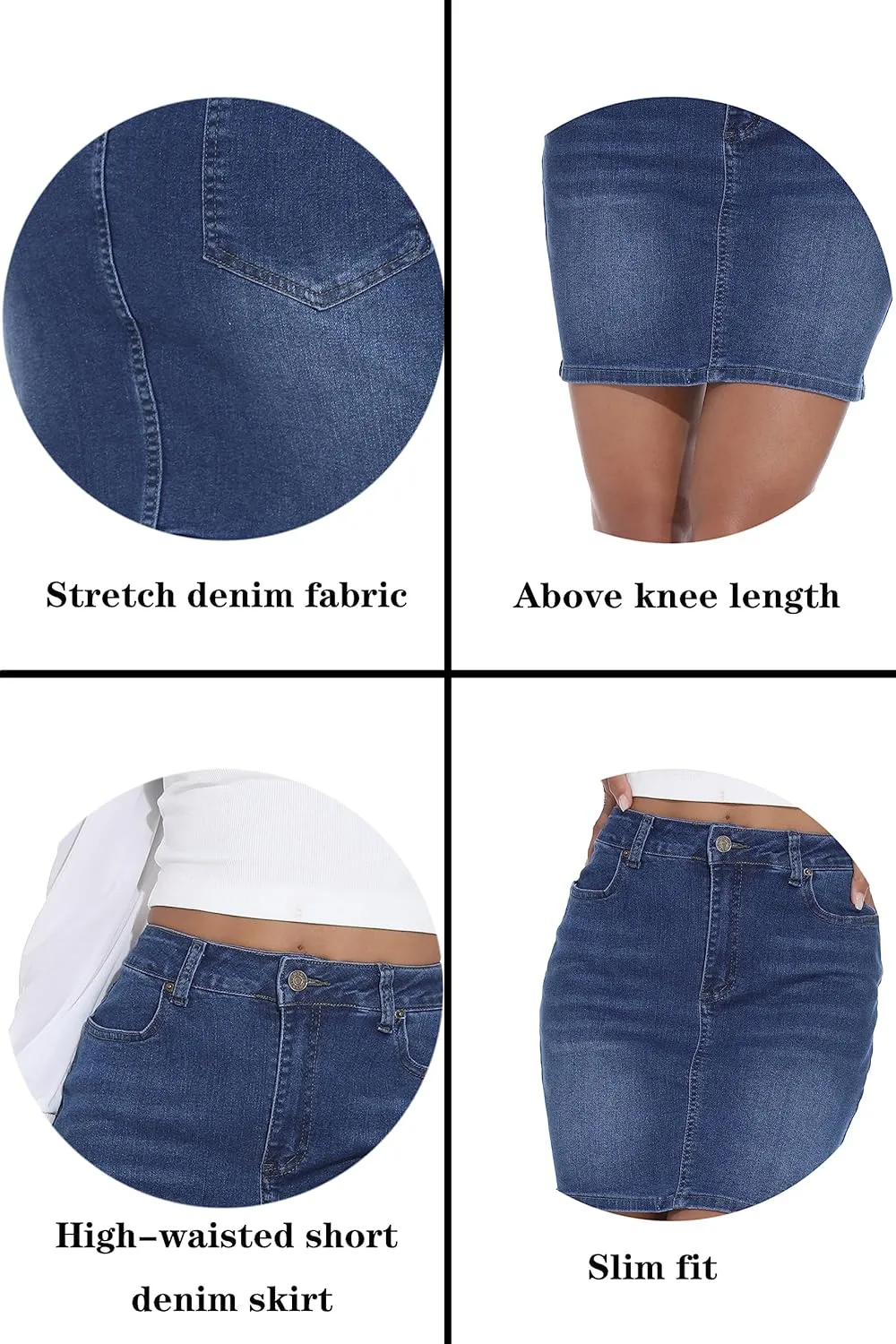 GUANYY Womens Mini Denim Skirt-Casual Stretch Slim Fit High Waisted Jean Skirts