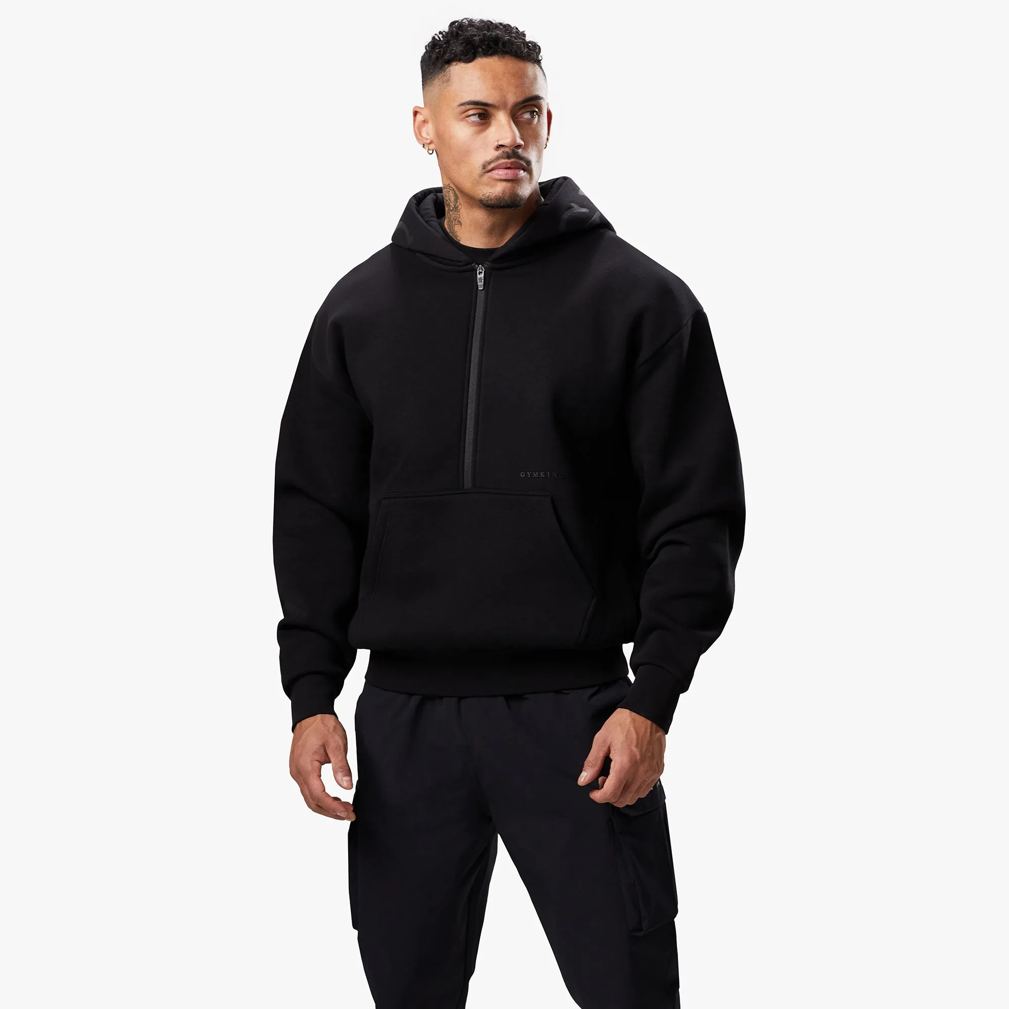 Gym King Alpha 1/2 Zip Hood - Black