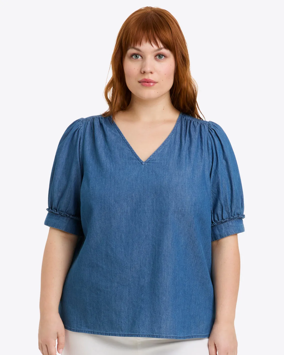 Heidi V-Neck Top in Chambray