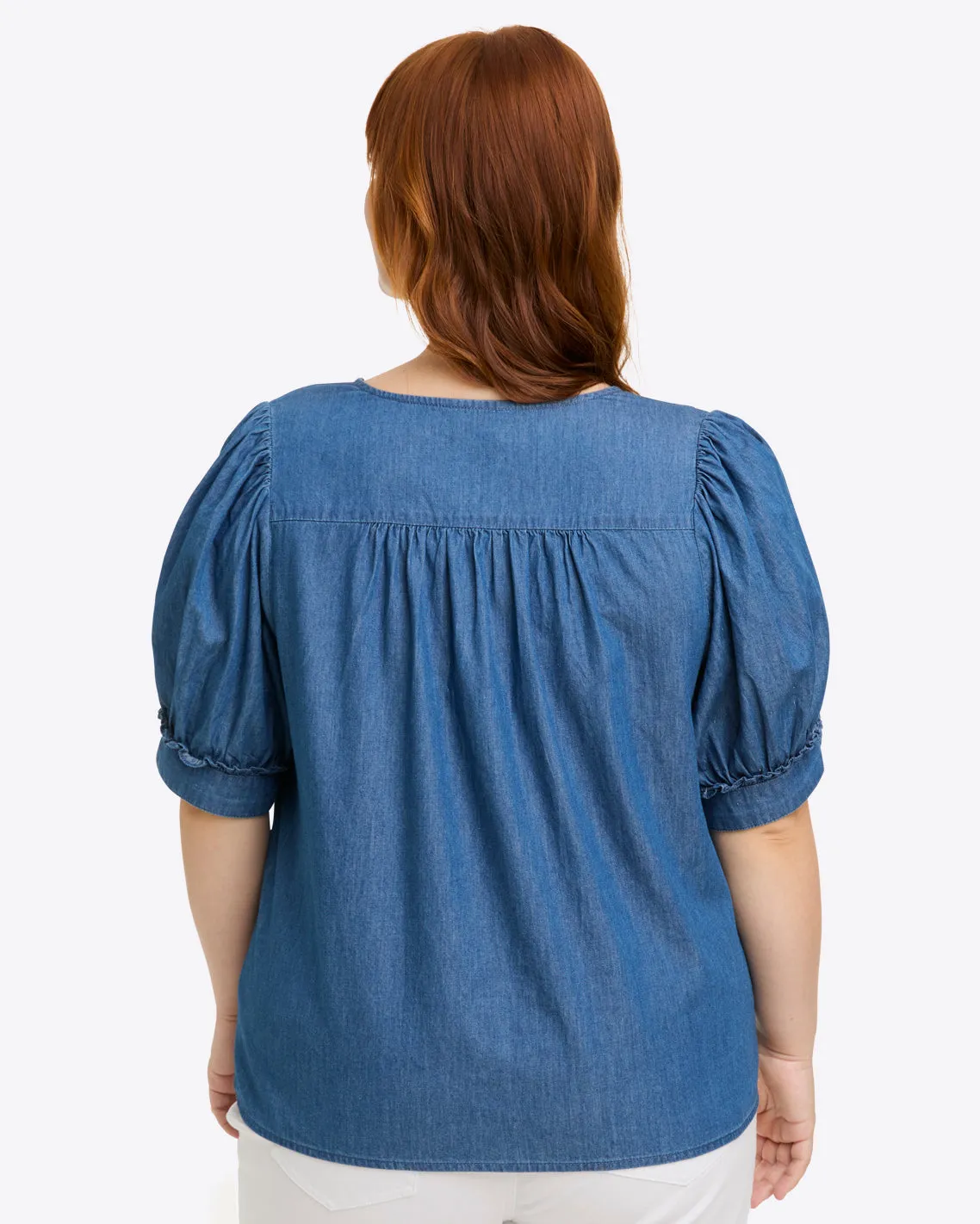 Heidi V-Neck Top in Chambray