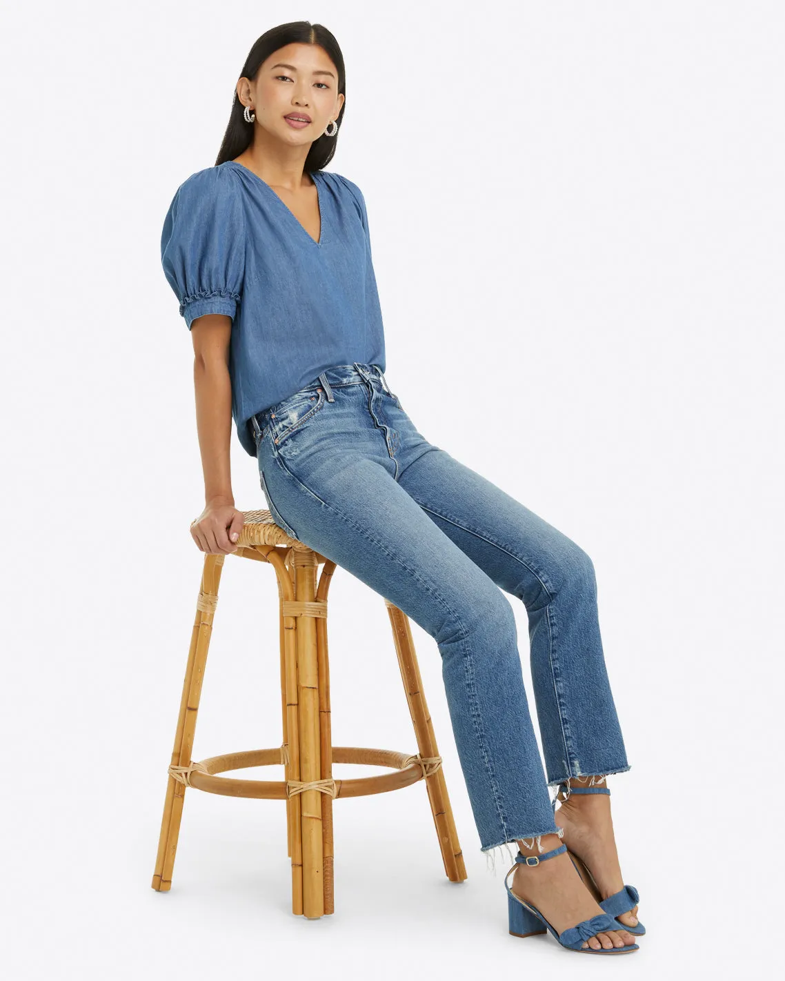 Heidi V-Neck Top in Chambray