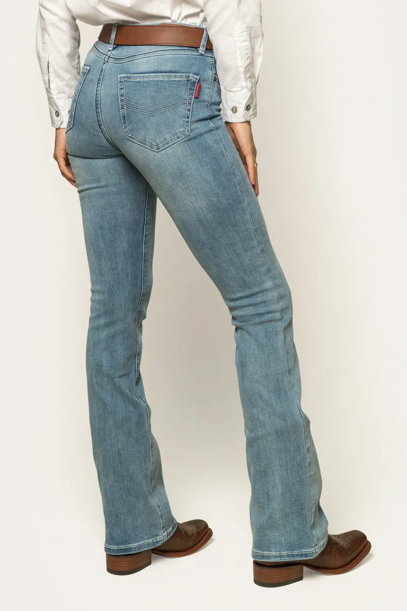 Katherine Cowgirl Womens Mid Rise Bootleg Jean - Light Blue