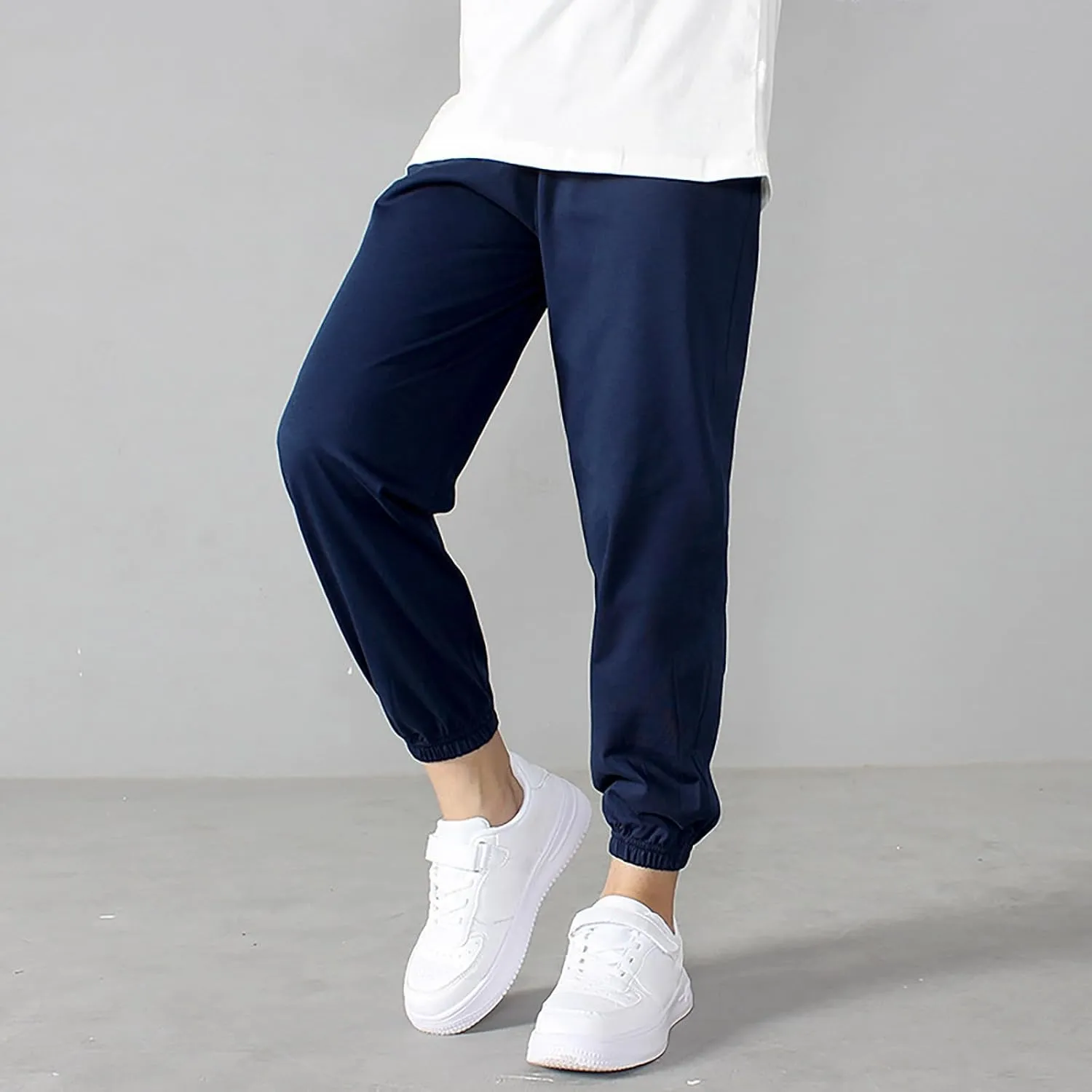 Kids Unisex Cotton Pull On Jogger Pants Solid Color Elastic Waistband Casual Sports Pants Boys Girls Leggings with Cats