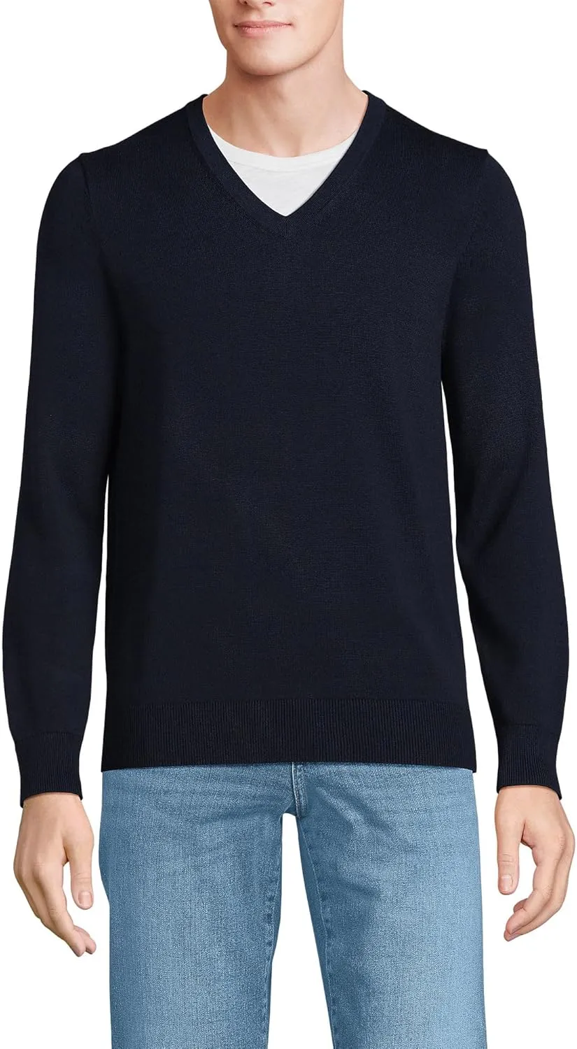 Lands' End Men's Fine Gauge Cotton V Neck Sweater