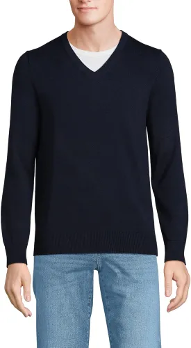 Lands' End Men's Fine Gauge Cotton V Neck Sweater