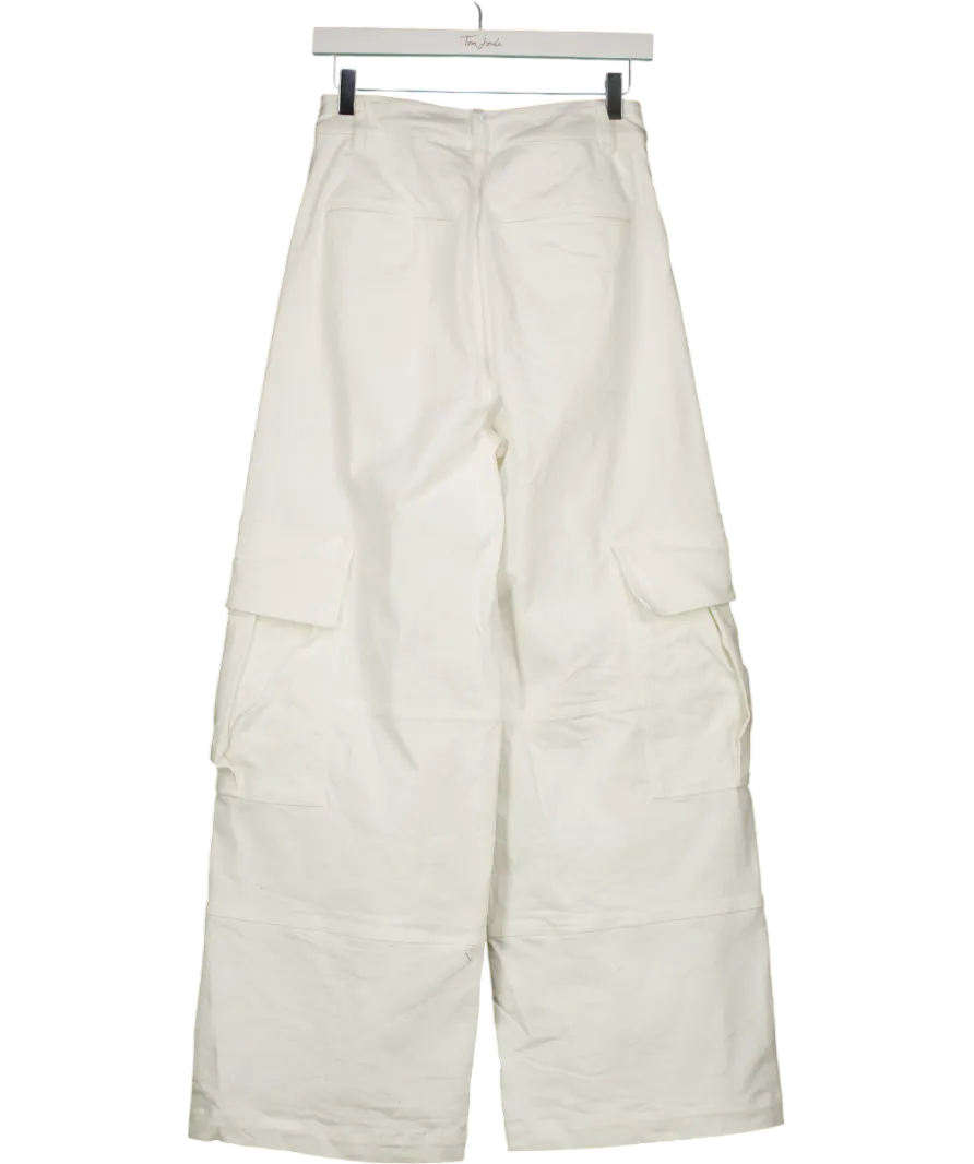 LE White Wide Leg Cargo Jeans UK XS