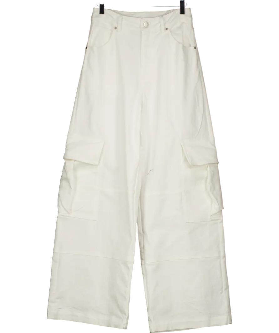 LE White Wide Leg Cargo Jeans UK XS